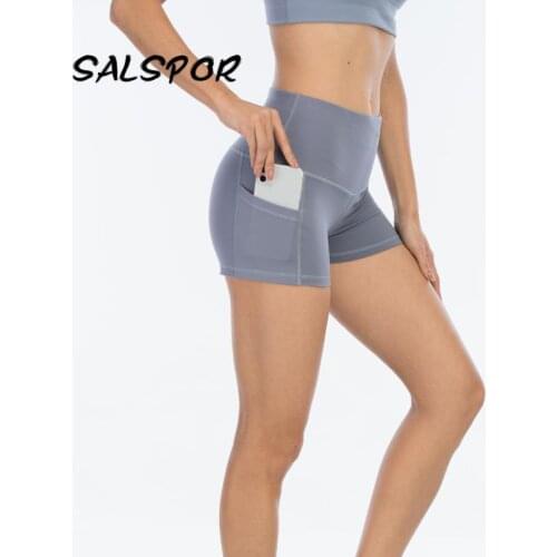 SALSPOR Summer Sport Shorts With Side Pockets Women High Waist Casual Shorts Push Up Workout Gymwear Fitness Bottoms