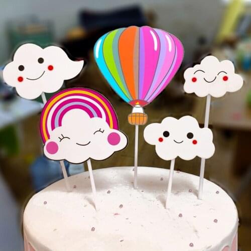 Smiling Face Clouds Colorful Hot Air Balloon Rainbow Cake Decoration Happy Birthday Party Decorations Cake Decorating Supplies