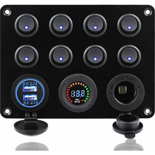 1Pc 12V RV Car Marine Boat 8 Gang Waterproof Circuit Breaker Toggle Switch Panel for Car Boat RV Truck ATV UTV Camper Caravan