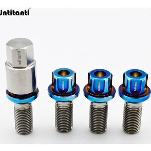 High performance light weight burnt blue color ball seat Gr.5 titanium anti-theft lug bolts M14*1.5*28mm for Mercedes-Benz