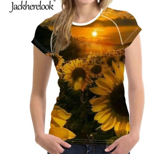 Jackherelook Fashion T Shirt Harajuku Women Clothing Sunflower Print Summer O-neck Woman Tshirts Yellow Floral Design Camisetas