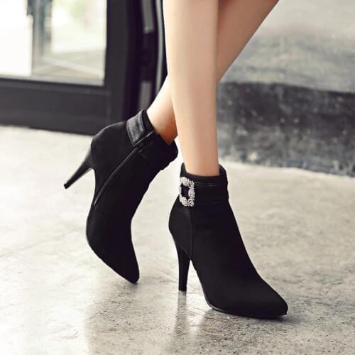 2017 Botas Mujer Winter Boots New Poninted Toe Buckle Boots For Women Sexy Ankle Heels Fashion Winter Shoes Casual Zip Snow A26