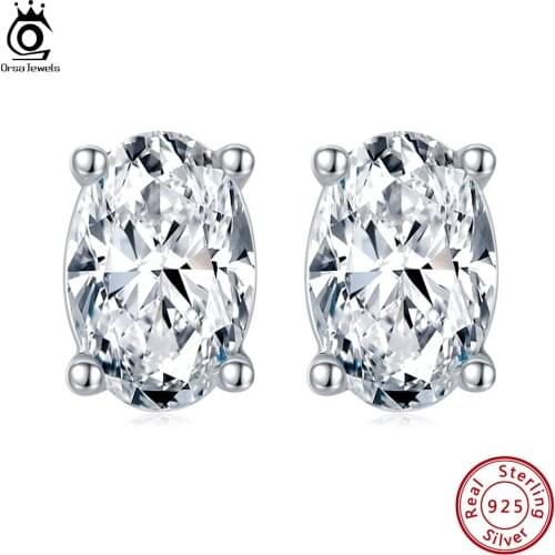 ORSA JEWELS 0.5ct Moissanite Stud Earrings 925 Sterling Silver DE Color Oval Cut Moissanite Diamond Earring for Women Gift SME05