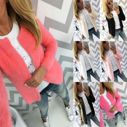 Autumn and Winter Fashion Boutique Elegant Womens Solid Color Long-sleeved Round Neck Sweater Cardigan Jacket Multi-color
