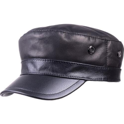 Womens Mens Real Leather Calf Skin Adjustable Military Beret Service Cap Newsboy jazz/Navy/flat/Army Caps/Hats