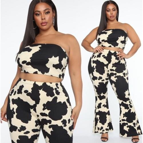 Plus Size 2 Piece Sets Womens Outfits Summer Crop Top + Wide Leg Pants Boho Printed Sweatsuits Two Piece Set 5XL 4XL Clothes