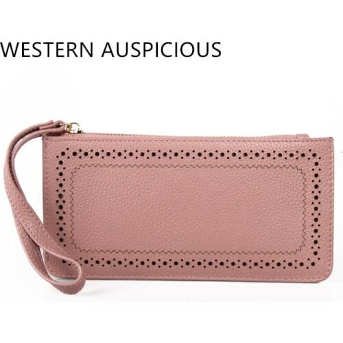 WESTERN AUSPICIOUS Wallet Women Long Style Cowskin Genuine Leather Women Messenger Bags Portemonnaie