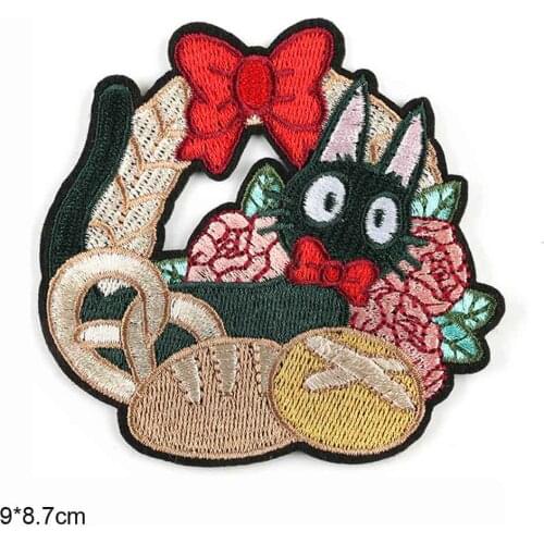 Animal Cat In Basket Iron On Embroidered Clothes Patch For Girl Woman Skirt Hat Clothing Stickers Garment Apparel Accessories