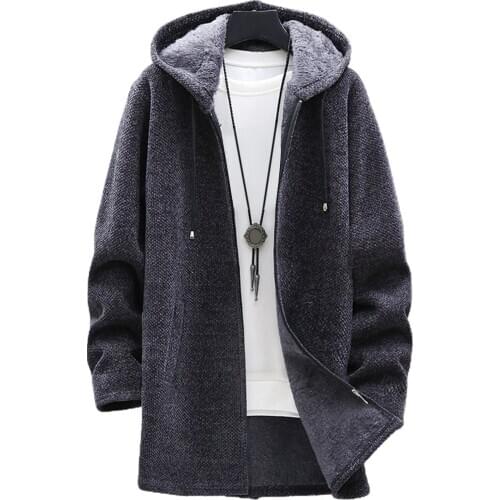 Winter Warm Jacket Men Coat Casual Coat Knitted Coat Autumn Winter Long Sleeve Plush Liner Sweater Zipper Knitted Coat Cardigan