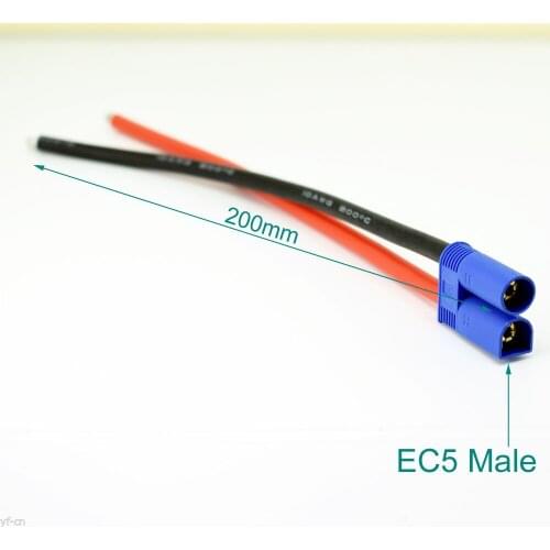 1pc 20cm 10AWG EC5 Male Jack Battery Connector Silicone Wire DIY Cable Red + Black