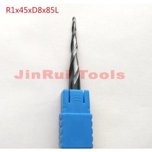 Jerray 1pc R1*D8*45*85L*2F HRC55 Tungsten solid carbide Coated Tapered Ball Nose End Mills CNC milling cutters knife