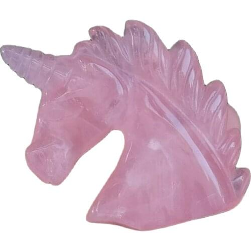 1pcs Natural Rose Pink Quartz Crystal Unicorn Carving Horse head Skulls Figurin