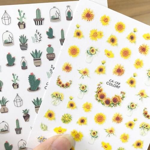 1pcs Sunflower cactus Pattern 3D Nail Stickers decal decoration Nail art Nail ornament Sliders Manicure Accessories MYCA138