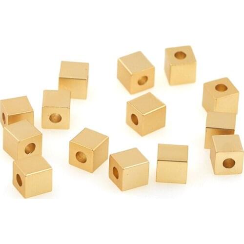 Brass Gold 3D Cube Small Hole Spacer Beads For Necklace Bracelet DIY Jewelry Making