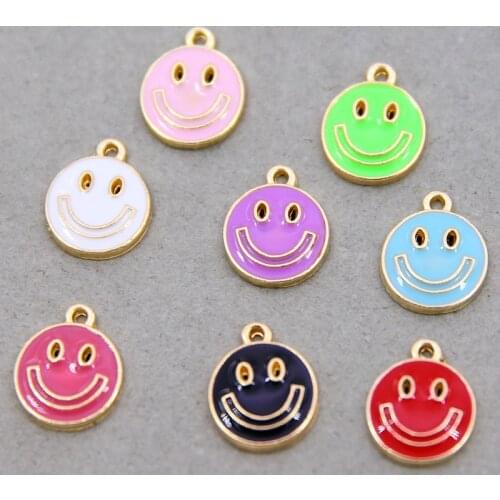 10 pcs alloy enamel black white yellow pink cute single face smiley face pendant DIY earrings jewelry