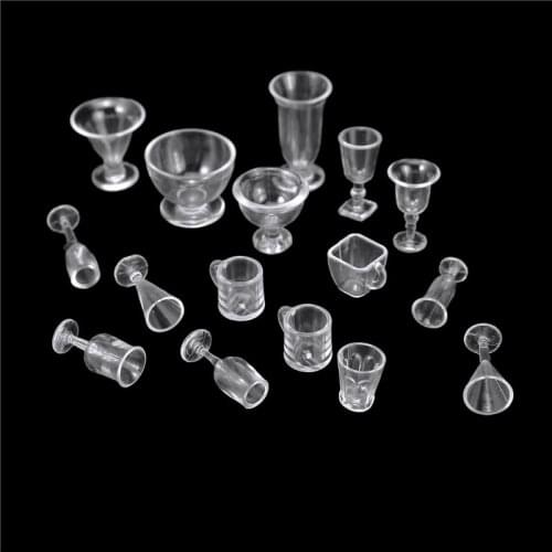 17pcs Mini Clear Resin Wine Glass Toys Kitchen Tableware Ice Cream Container for Dollhouse Accessories