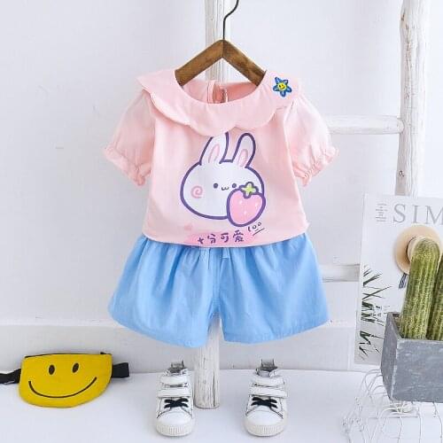 New Summer Fashion Children Baby Girls Clothes Sets Toddler Cartoon Rabbit T-Shirt Tops+Shorts 2pcs Casual Kids Infant Clothing