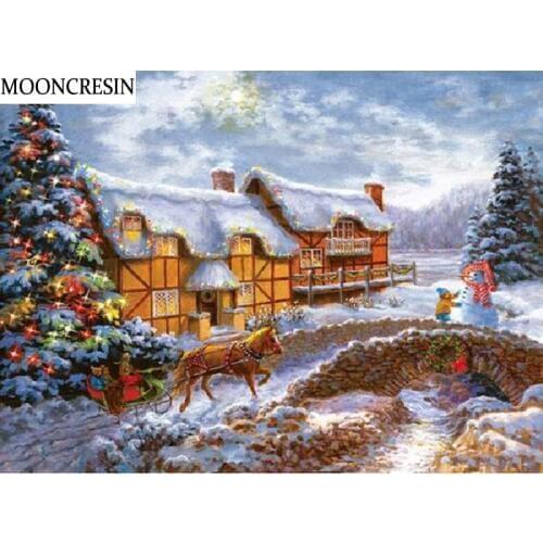 5D Diy Diamond Painting Full Square Needlework Snow House Cross Stitch Diamond Embroidery Mosaic Christmas Decorations For Home