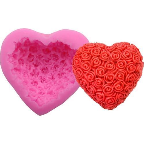 Baking Accessories Fondant Cake Mold Bouquet Loving Heart Shape Valentines Day Gift 3D Rose Flower 1 PC Cake Decorating Tools