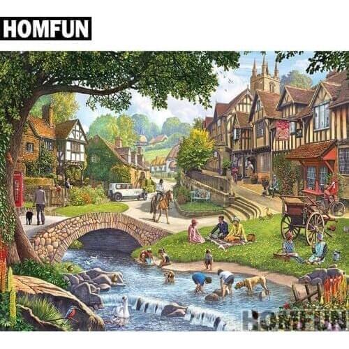 HOMFUN Full Square/Round Drill 5D DIY Diamond Painting "Summer Village" 3D Embroidery Cross Stitch 5D Home Decor A00813