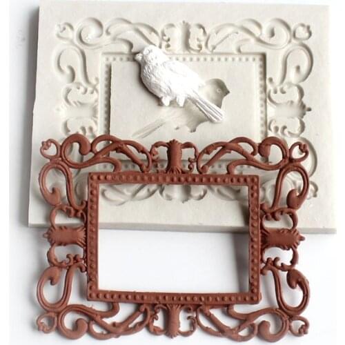 Aouke Photo frame with Bird Silicone Decorating Molds Cake Silicone Mold Sugarpaste Candy Chocolate Clay Mould