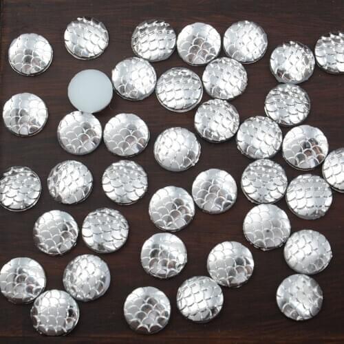 BOLIAO New 40Pcs 12mm (0.47In) AB Color Round Fish scales Resin Silver Flatback Rhinestone For DIY Jewelry Clothes Decoration