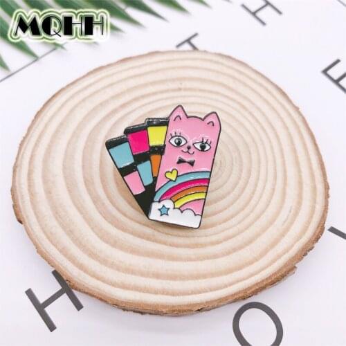 Cartoon Animal Characters Colored Rainbow Heart Shaped Stars Their Enamel Brooch Alloy Badge Denim Clothes Bags Pin Jewelry Gift