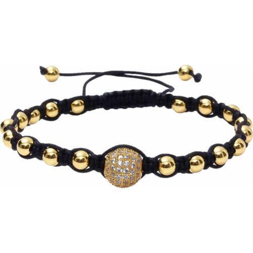 Anil Arjandas 24K Beads 10mm Cubic Zirconia Beads Micro Pave Handmade Braided Macrame Bracelets for Men Women Pulseras Mujer