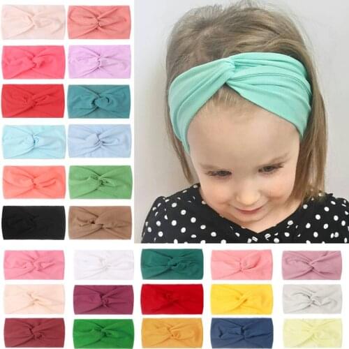 European American Style Children Cross Knot Hairband For Girl Baby Solid Accessories Nylon Soft Elastic Headband