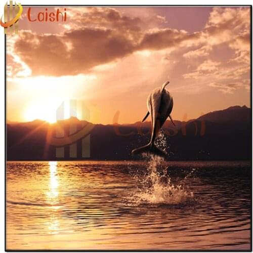 Diy diamond painting Dolphin playing in the water at sunset rhinestone mosaic cross stitch embroidery full square round drill