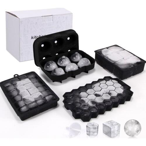 Ice Cube Mold Whiskey Silicone Tray Mold Ice Cream Mould With Lid Spherical Square Honeycomb Bar Accessories Ice Cube Maker