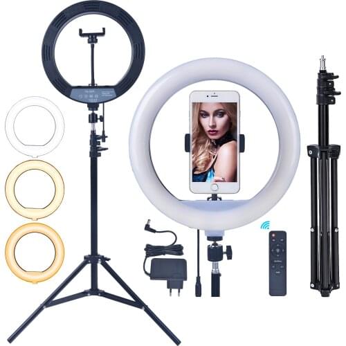 FOSOTO 30CM Photography LED Selfie Ring Light 3000K-5800K Dimmable Lamp with 1.6m Tripod Remote For Makeup Studio Phone Live