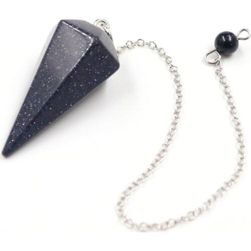 FYSL Silver Plated Hexagon Pyramid Blue Sand Stone Pendant Link Chain Cherry Quartz Jewelry