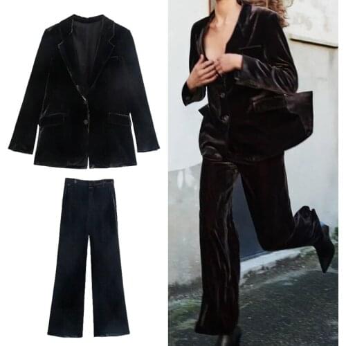 Klkxmyt Women's Velvet Trouser Suits China