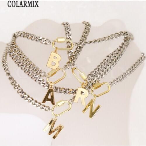 5 pieces letters necklace alphabets necklace chocker for women big chain jewelry not fade choose letters after order 9634