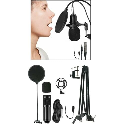 Recording Condenser Microphone Kit PC Cardioid Mic with Scissor Arm