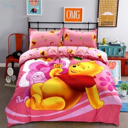Cartoon Disney Winnie The Pooh Bedding Set Boys Girls Mickey Mouse Duvet Cover Bed Sheet Pillowcase Kids Bedclothes Dropshipping