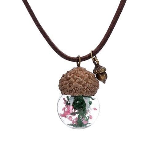 Creative Handmade Glass Ball Dried Flower Dandelion Luminous Pine Nut Pendant Necklace Glow Plant Specimen Clavicle Chain Unisex