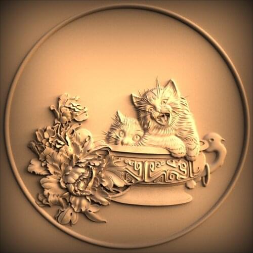 Little cat 3d model STL relief for CNC Router STL format Artcam Aspire Bas Relief