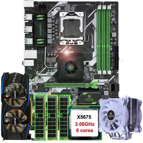 HUANANZHI X58 deluxe motherboard CPU Xeon X5675 with cooler RAM 24G(3*8G) RECC video card GTX960 4G Discount computer parts DIY