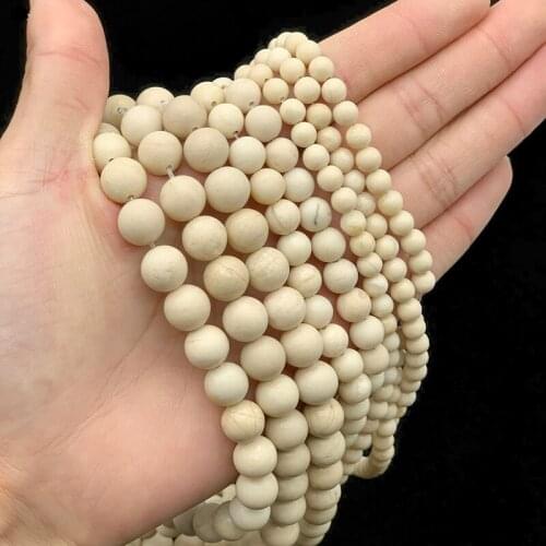 MKTREG Natural Ancient Fossils Stone 6/8/10MM Rice white Round Loose beads ball Jewelry bracelet making DIY Findings Accessories