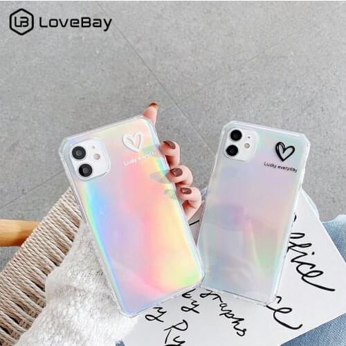 Fashon Laser Cute Cartoon Love Heart Letters Phone Case For iPhone 11 12 Pro XS Max XR X Mini 7 8 Plus SE 2020 Soft TPU Bumper