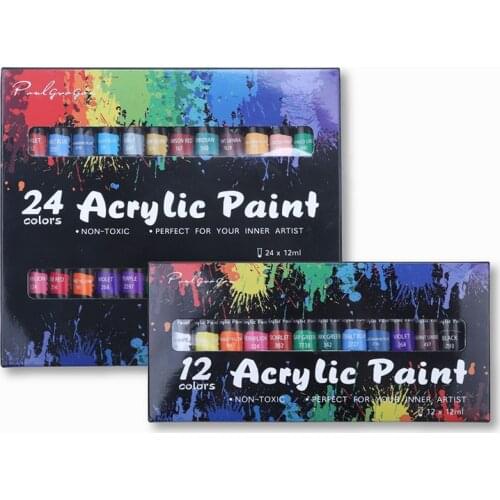 Non-toxic quality pigment 12/24 Color Acrylic Paint Set for Canvas Wood Clay Fabric Nail Art Ceramic Craft 12Ml TS1