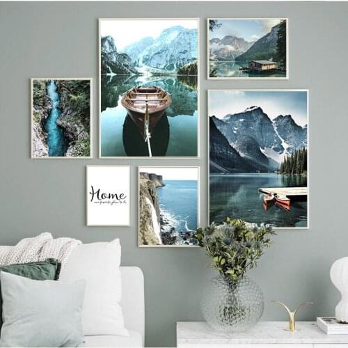 Nodic Nature Scenery Poster Wall Art Canvas Art Painting Mountain Lake Landscape Print Modern Home Decor Picture for Living Room