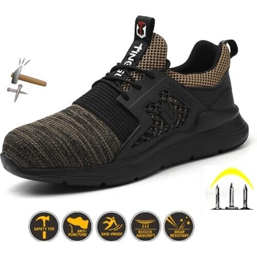 Non-Slip Work Boots Indestructible Shoes New Breathable Men Safety Shoes Steel Toe Puncture-Proof Work Sneakers Black Plus 46