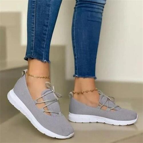 New Womens Shoes Fashion Casual Solid Color Cloth Lace-up Flat-heeled Platform Comfortable All-match All-season Sneakers