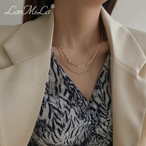 LanMiLa New Necklace 2021 Fashion Layered Figaro Metal Thick Chain Women Jewelry