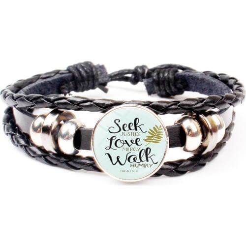 New retro Christian Bible Scripture Leather Bracelet Oval Glass Bulge Pendant Bracelet Men and women Jewelry Party Like Gifts