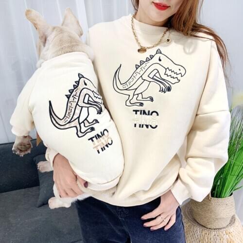 Parent-Child Matching Clothes for Small Dogs Pets Clothing Cute Dinosaur Dog Pet Hoodie French Bulldog Sweater Pug Costume S-4XL