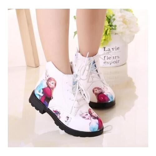 Autumn Winter Kids Baby Girls Snow Queen Pu Leather Boots Casual Shoes Fashion Cartoon Boots For Girls School Shoes EU 26-36
